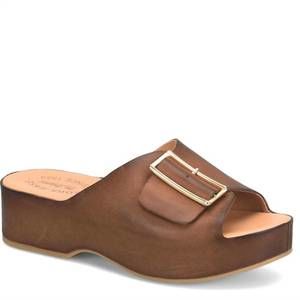Kork-Ease Tan Platform Sandals with Gold Accent